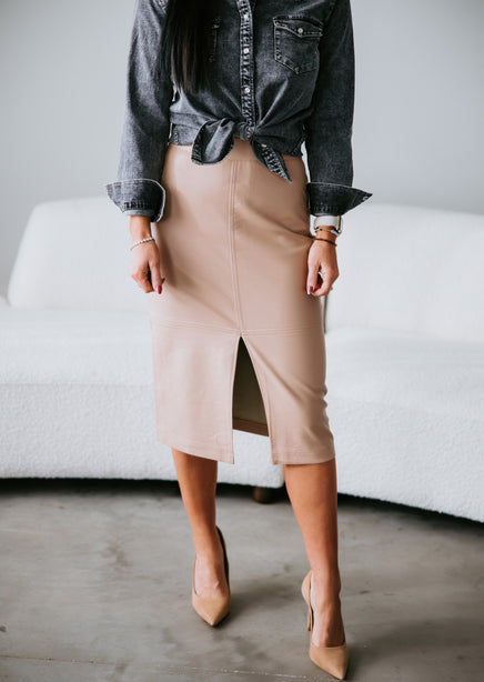 Ivana Faux Leather Midi Skirt