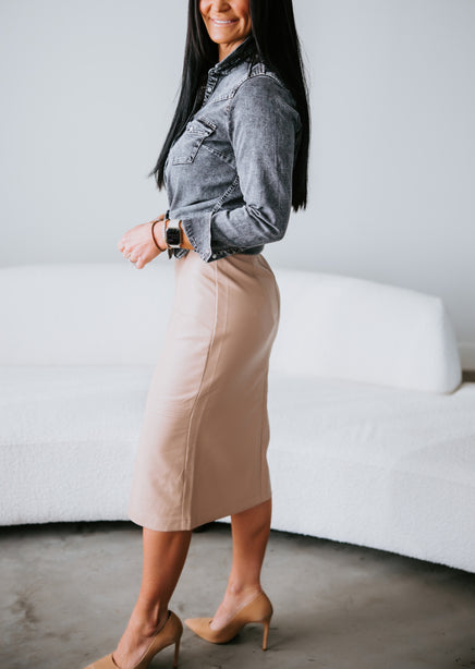 Ivana Faux Leather Midi Skirt