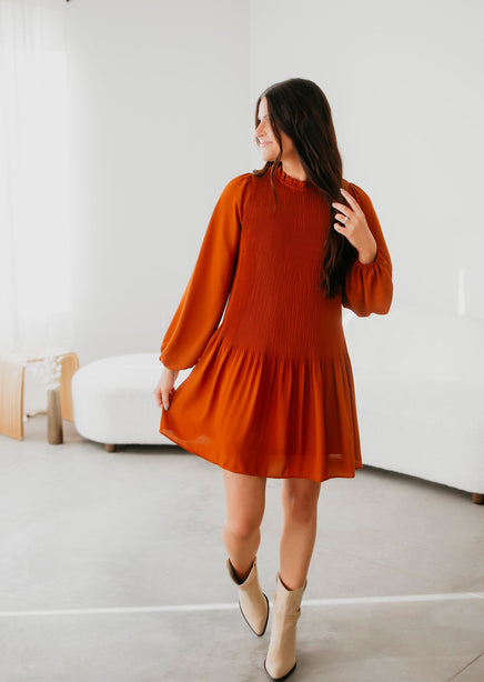 Willa Pleated Long Sleeve Dress