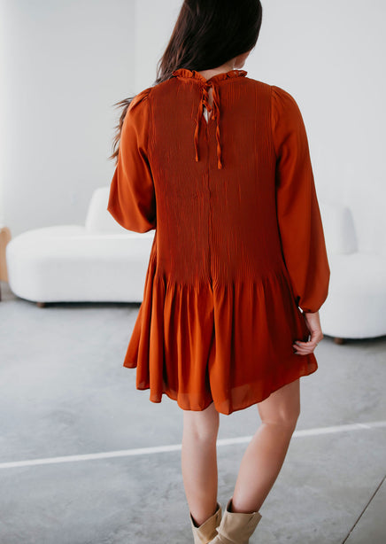 Willa Pleated Long Sleeve Dress