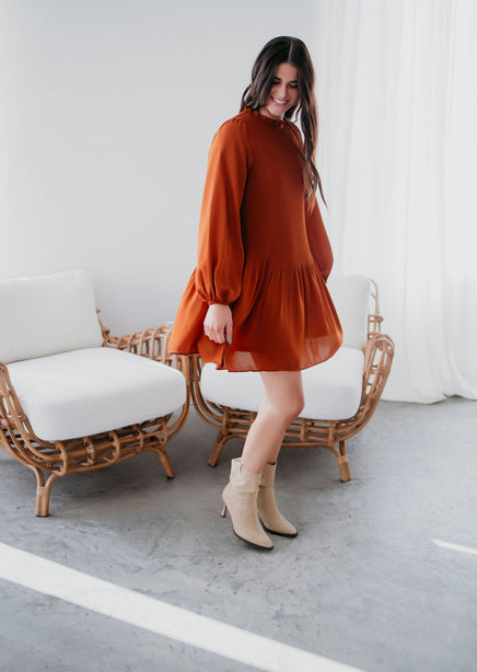 Willa Pleated Long Sleeve Dress