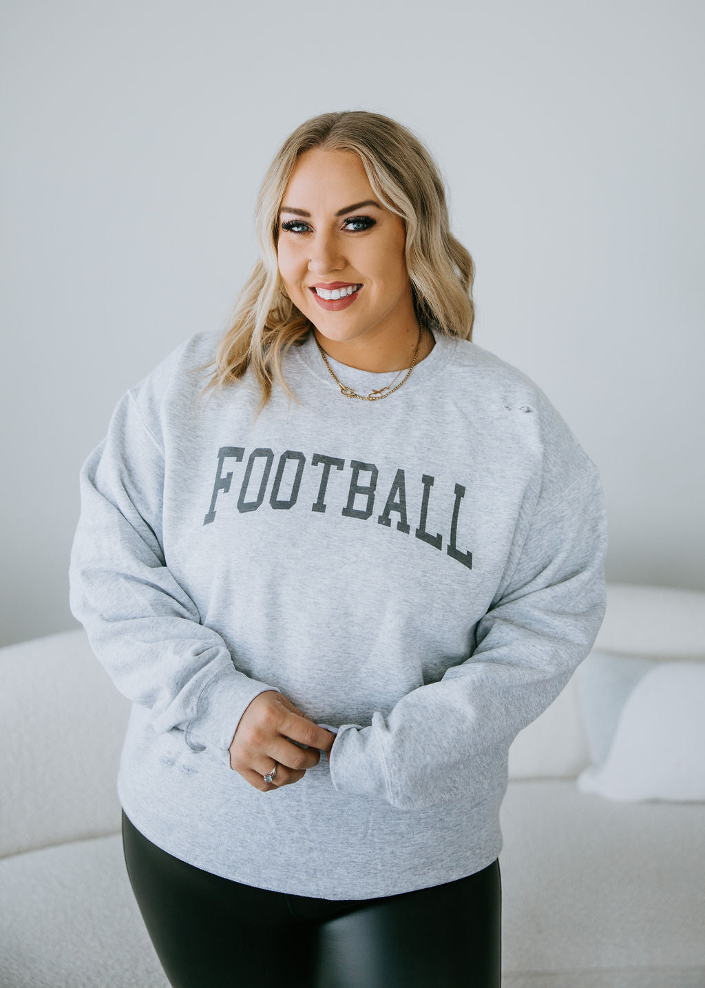 Curvy Football Distressed Sweatshirt