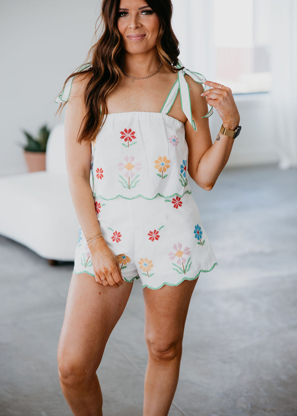 image of Farah Floral Embroidered Short Set