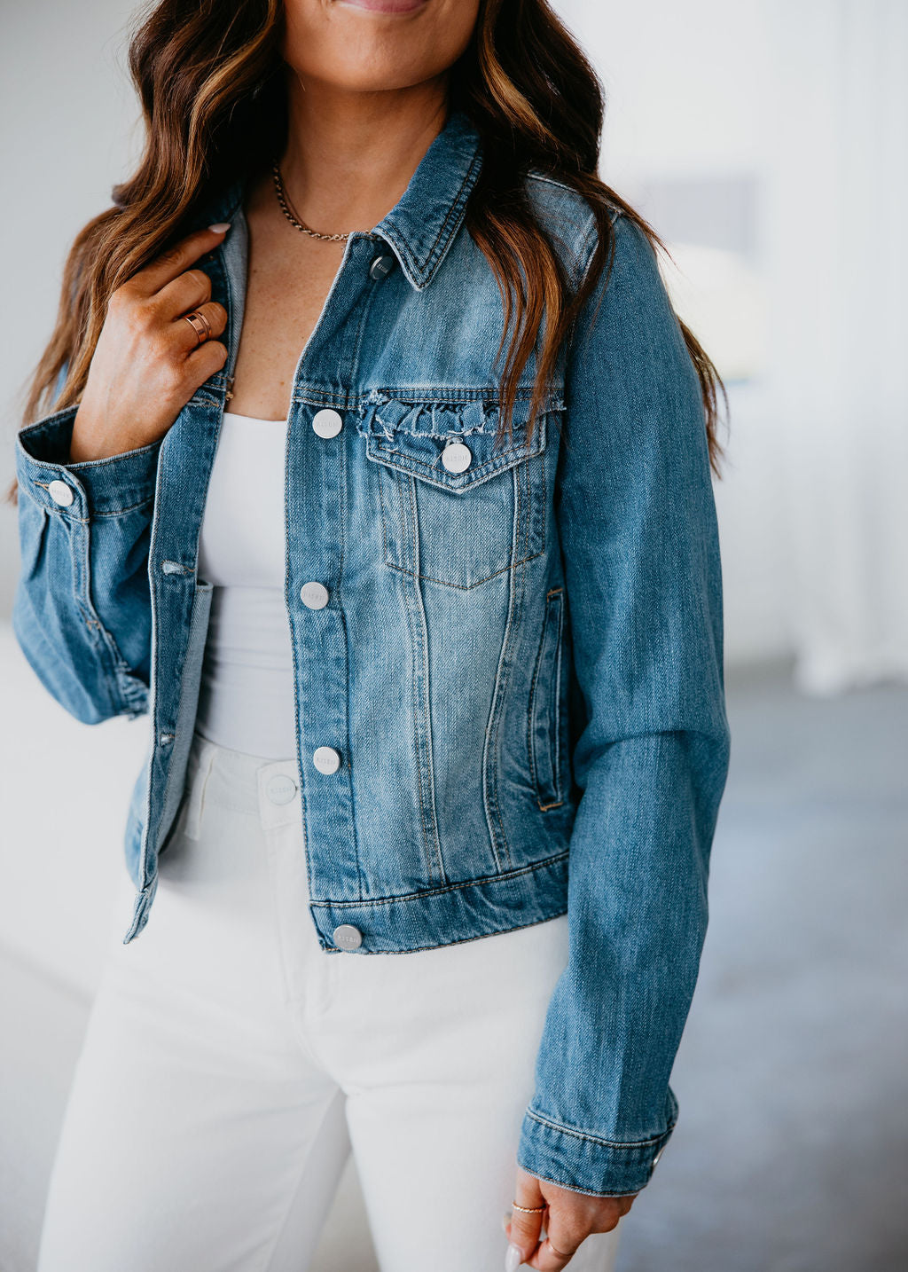 image of Eva Risen Ruffle Denim Jacket