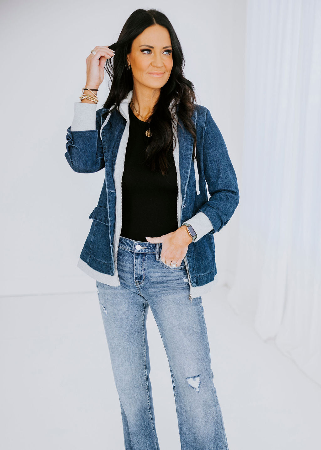 image of Whitworth Denim Hoodie Blazer