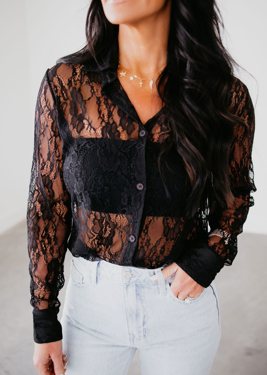 Charlotte Lace Button Up Top