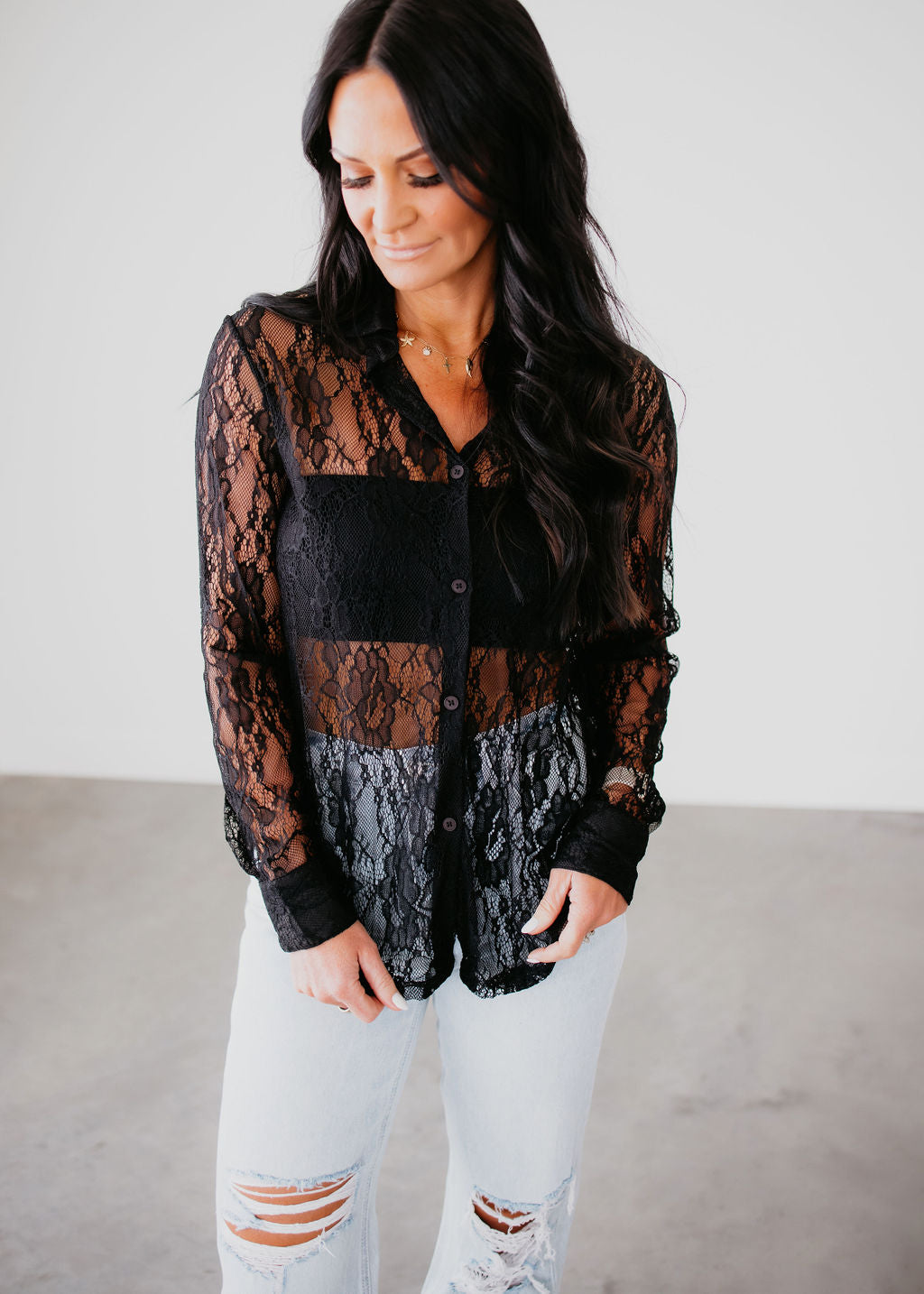 image of Charlotte Lace Button Up Top