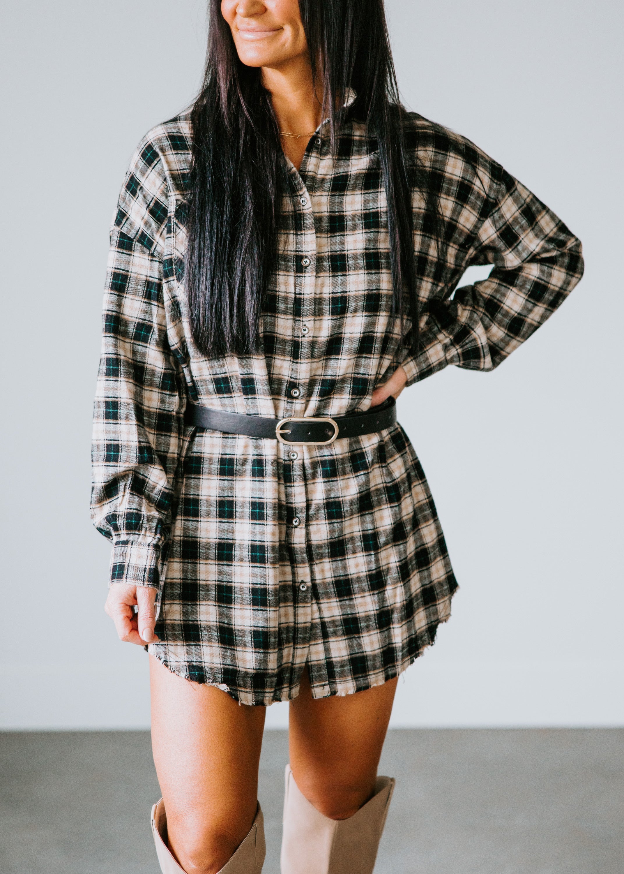 image of Ellison Plaid Shirt Dress