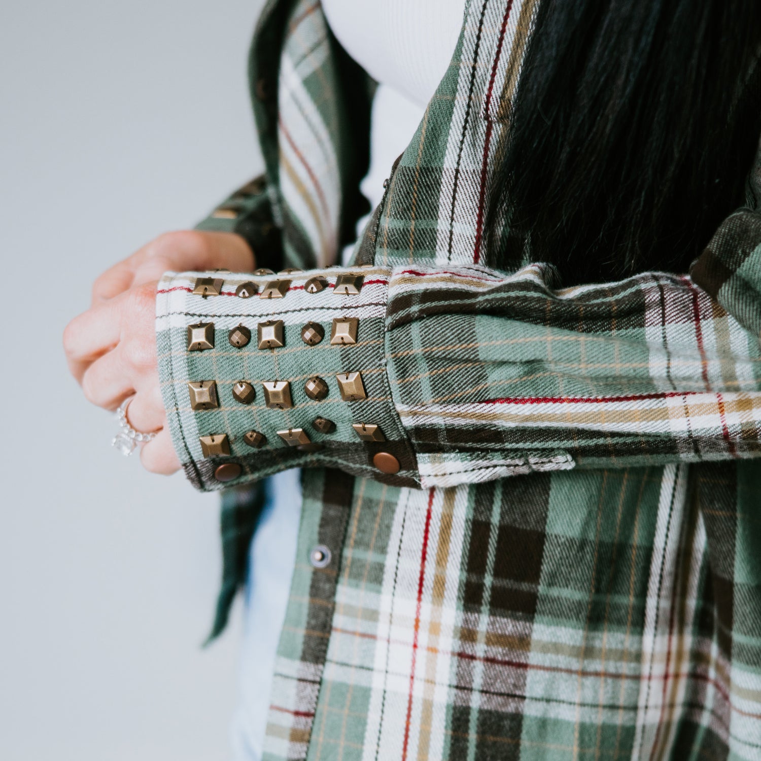 Ellery Studded Plaid Top