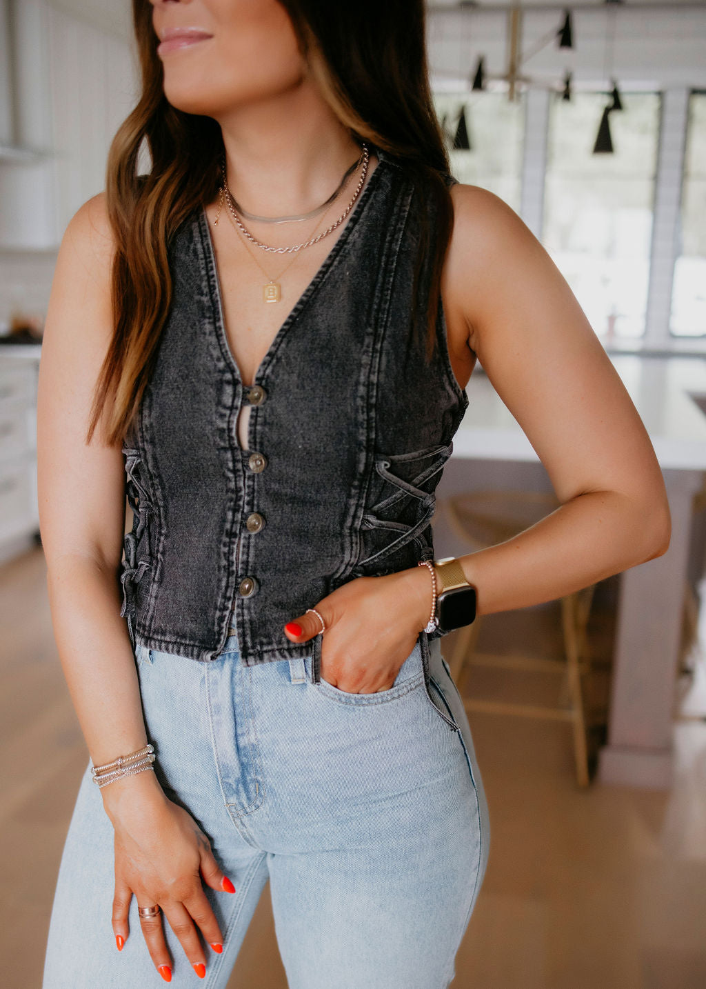 image of Boe Lace-Up Denim Vest