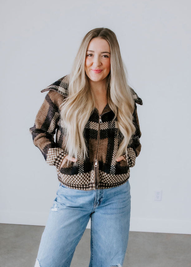 image of Tobi Checkered Cropped Jacket