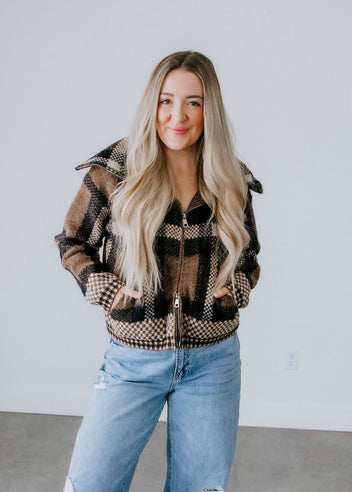 Tobi Checkered Cropped Jacket