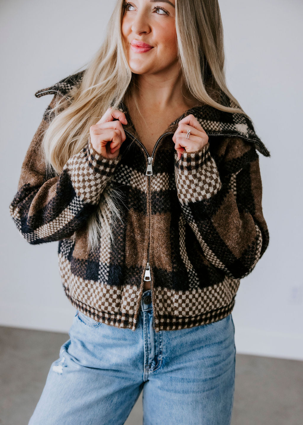 Tobi Checkered Cropped Jacket
