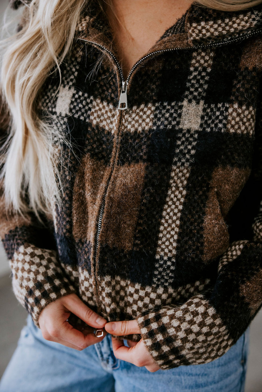 Tobi Checkered Cropped Jacket