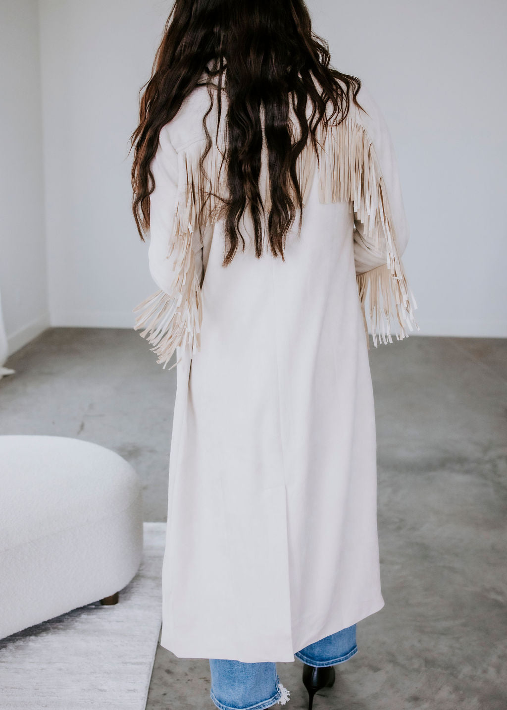 Corben Faux Suede Fringe Long Coat