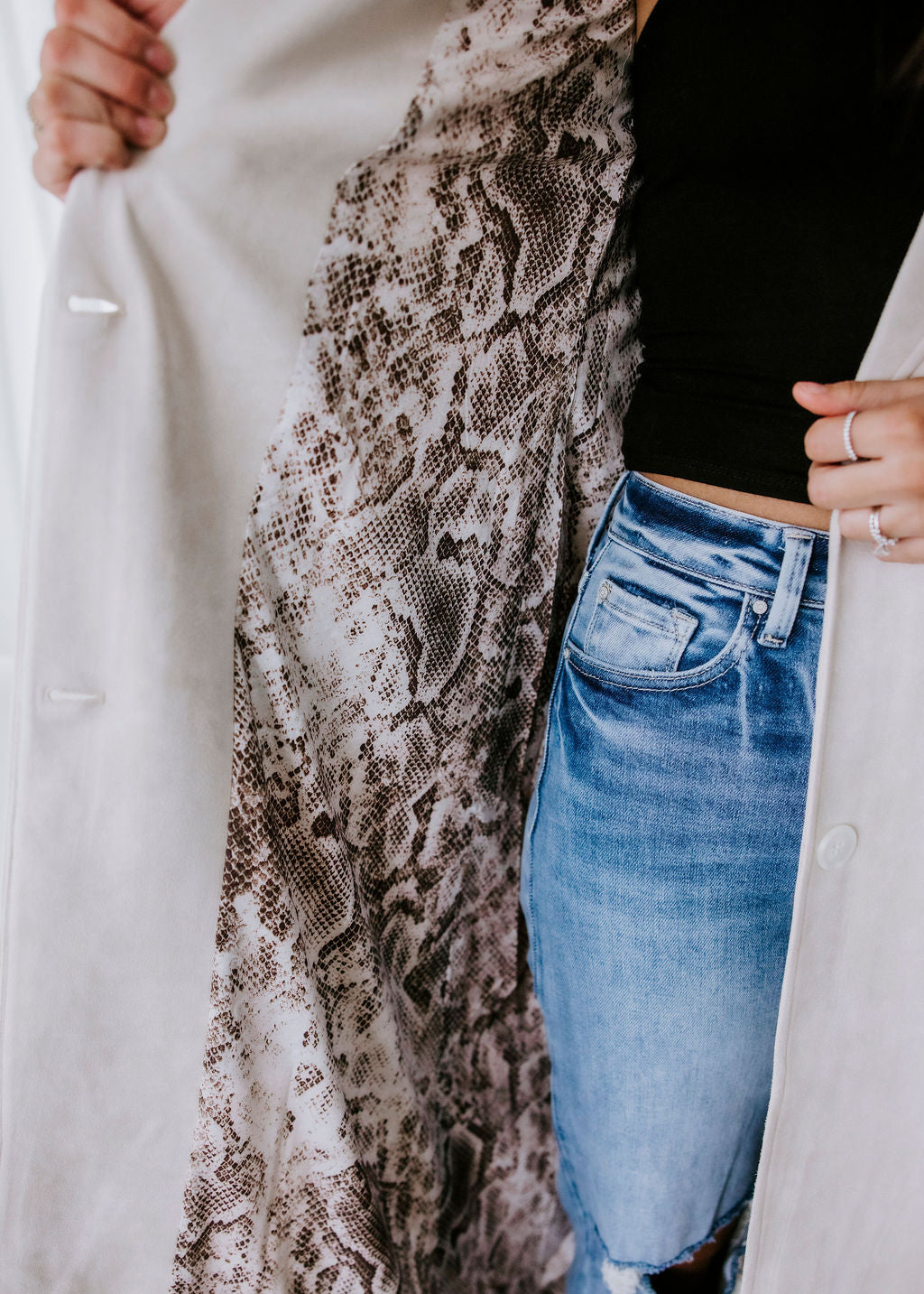 Corben Faux Suede Fringe Long Coat