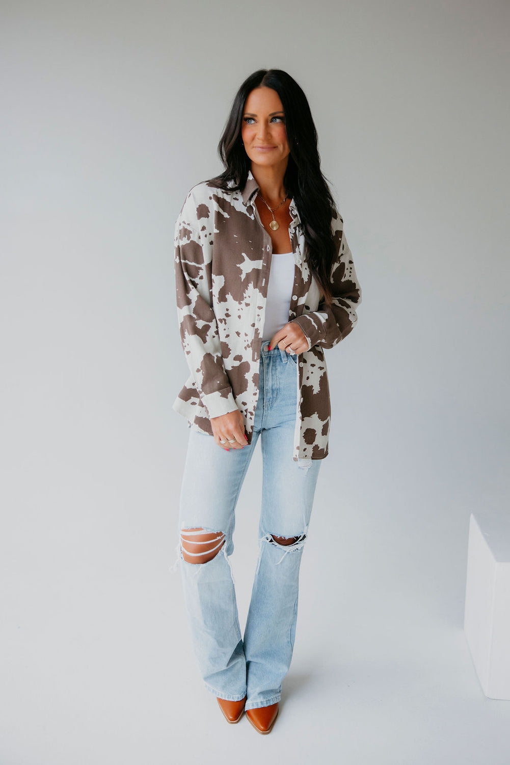 Cow Print Button Down Top