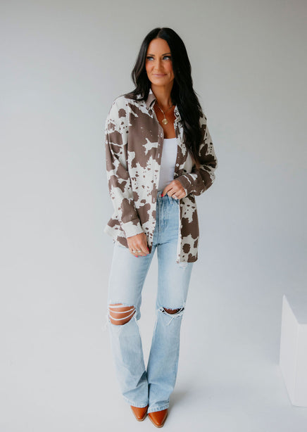 Cow Print Button Down Top