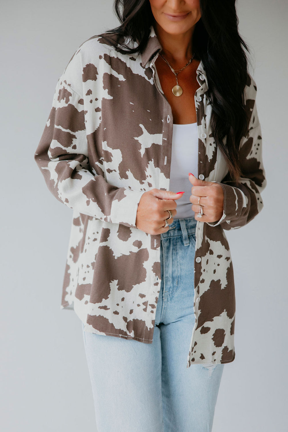 Cow Print Button Down Top