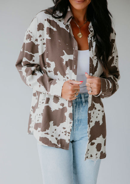 Cow Print Button Down Top