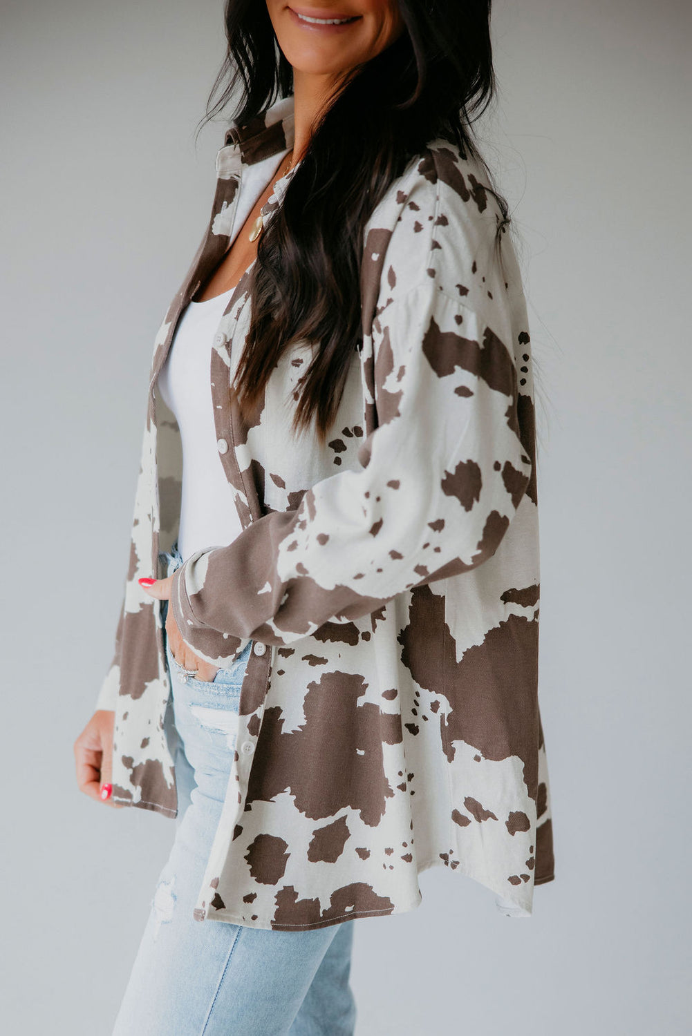 Cow Print Button Down Top