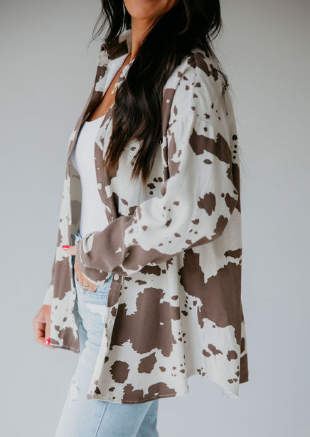 Cow Print Button Down Top