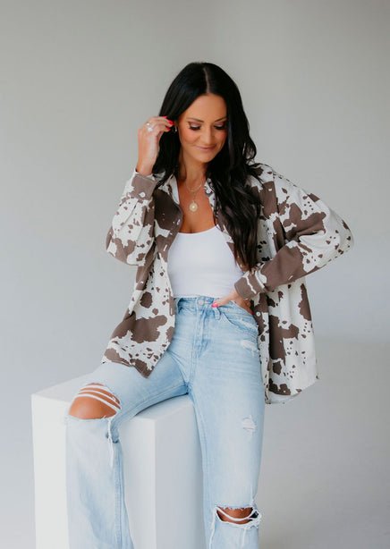Cow Print Button Down Top
