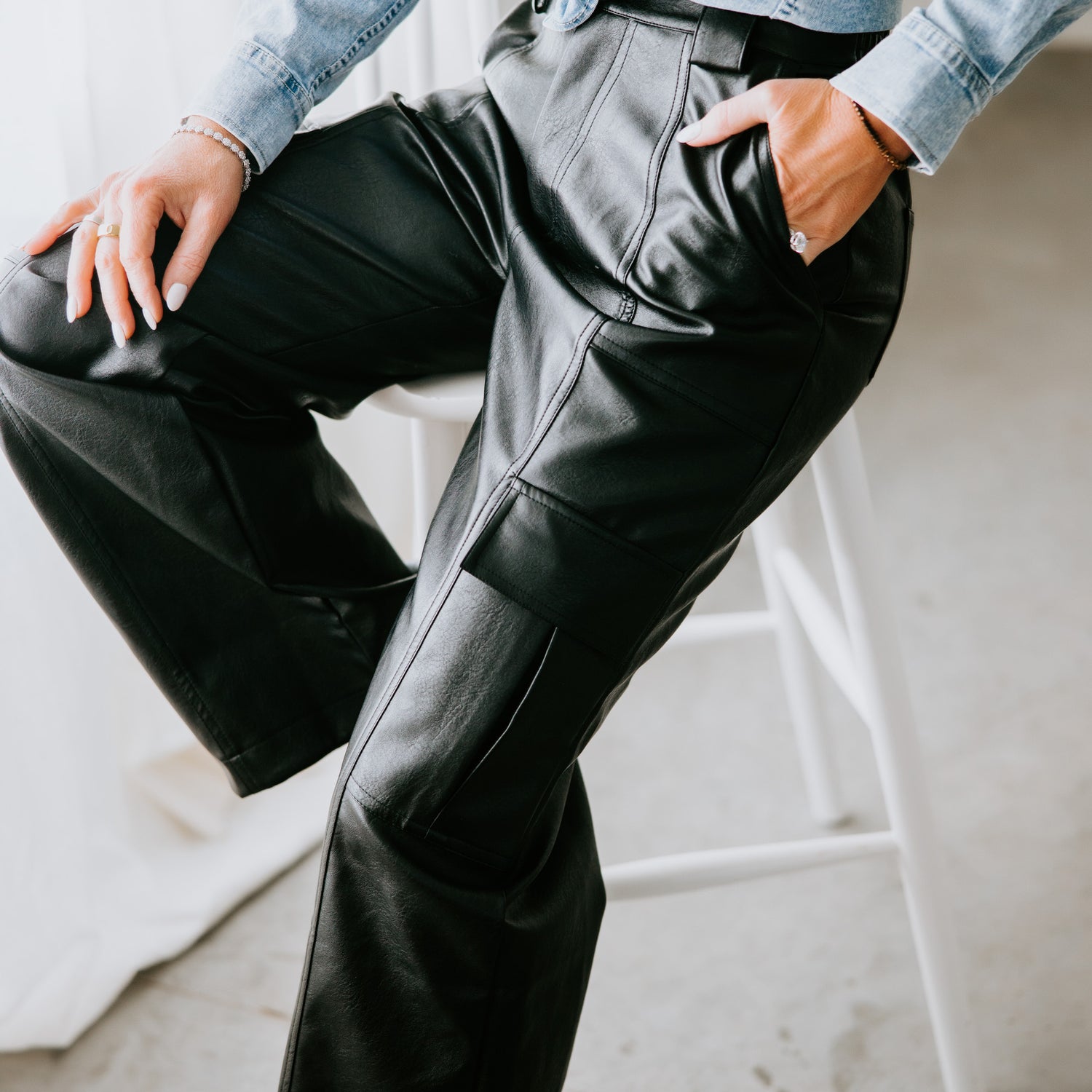 Stevey Vegan Leather Cargo Pants