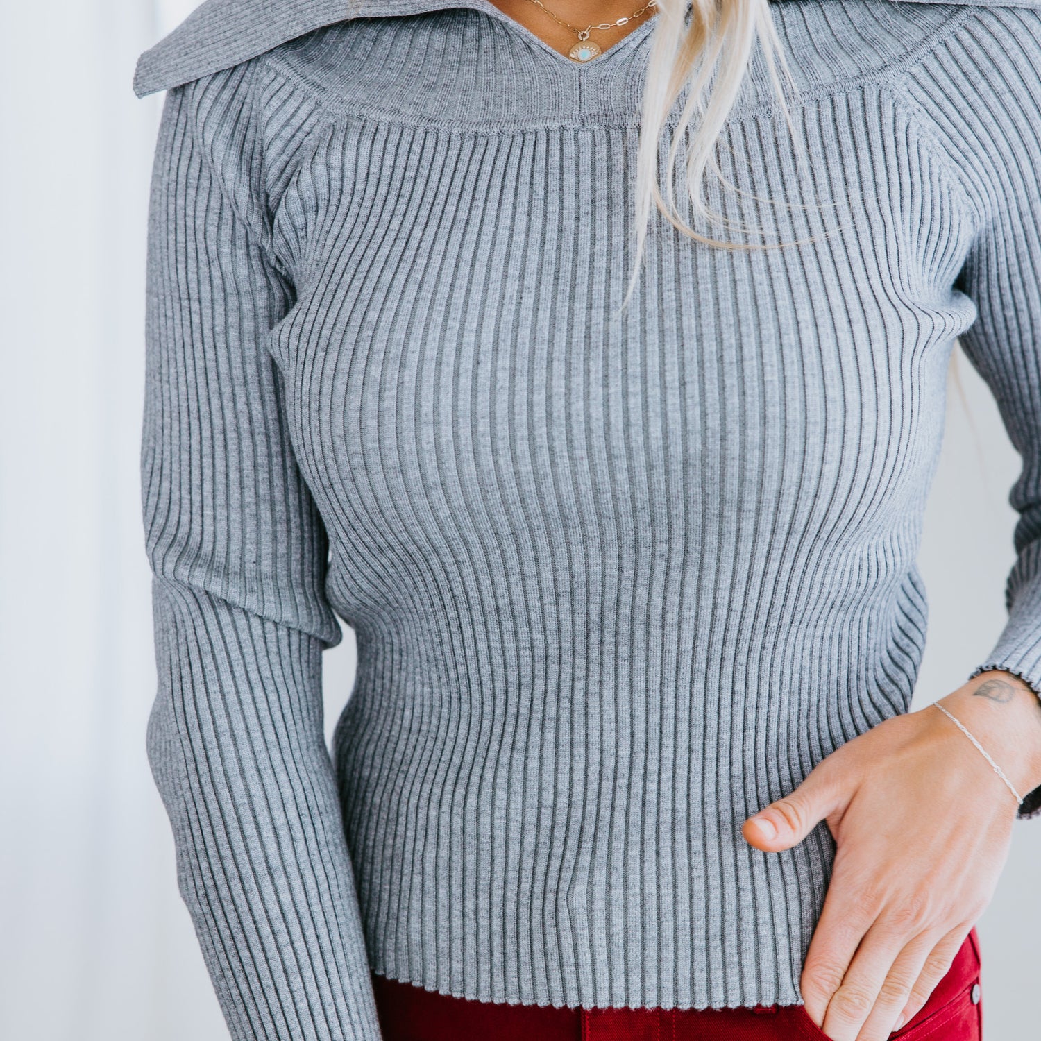 Tina Ribbed Foldover Sweater Top
