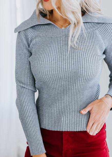 Tina Ribbed Foldover Sweater Top
