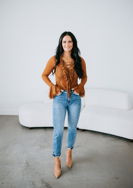 Loren Ruffle Lace Up Blouse