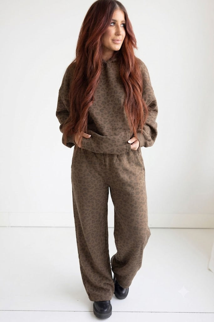 Leopard Throw on Wide Leg Sweatpants by Chelsea DeBoer
