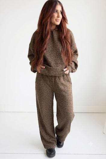 Leopard Throw on Wide Leg Sweatpants by Chelsea DeBoer