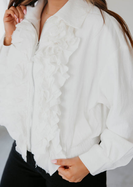 Jerica Ruffle Lace Bomber Jacket