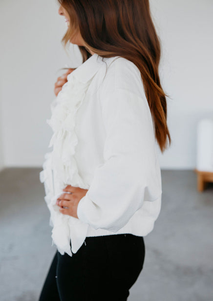 Jerica Ruffle Lace Bomber Jacket