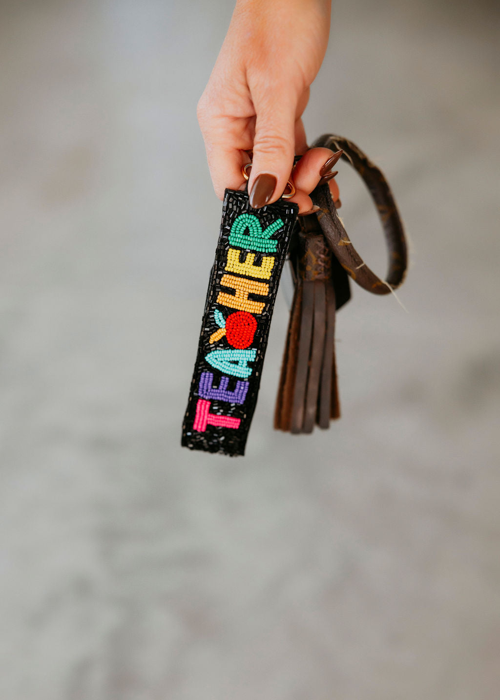 Teacher Letter Beaded Keychain