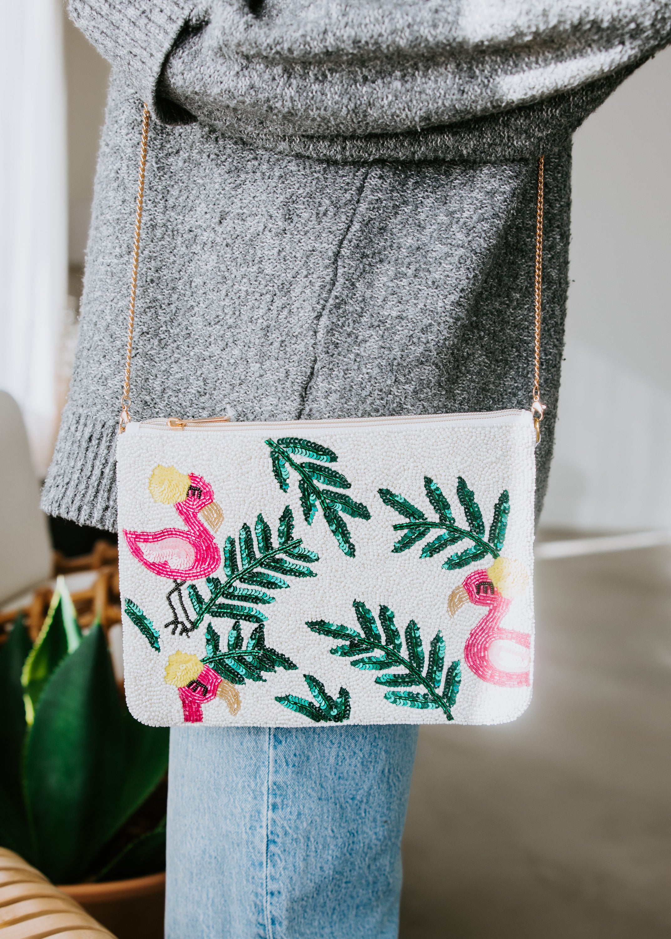 image of Flamingo Beaded Clutch