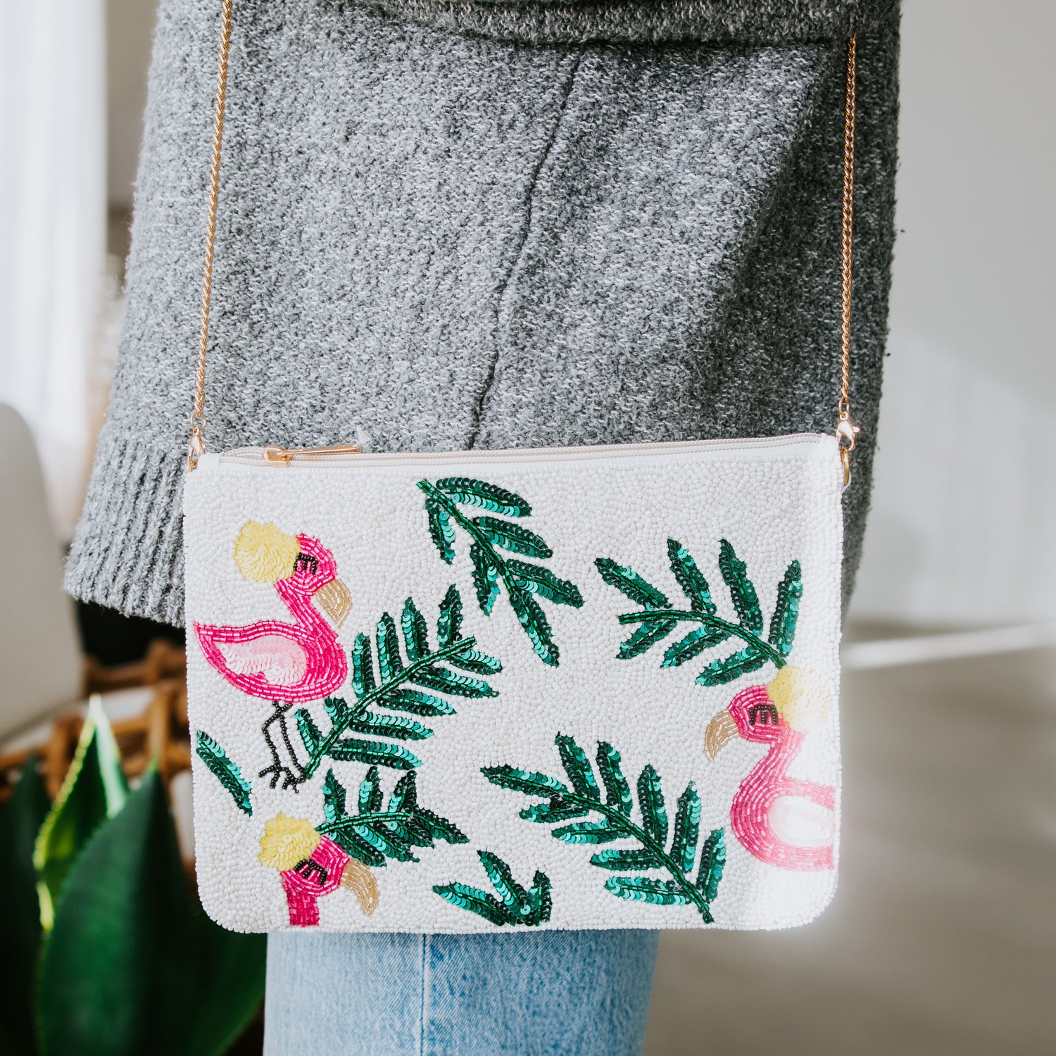 Flamingo Beaded Clutch