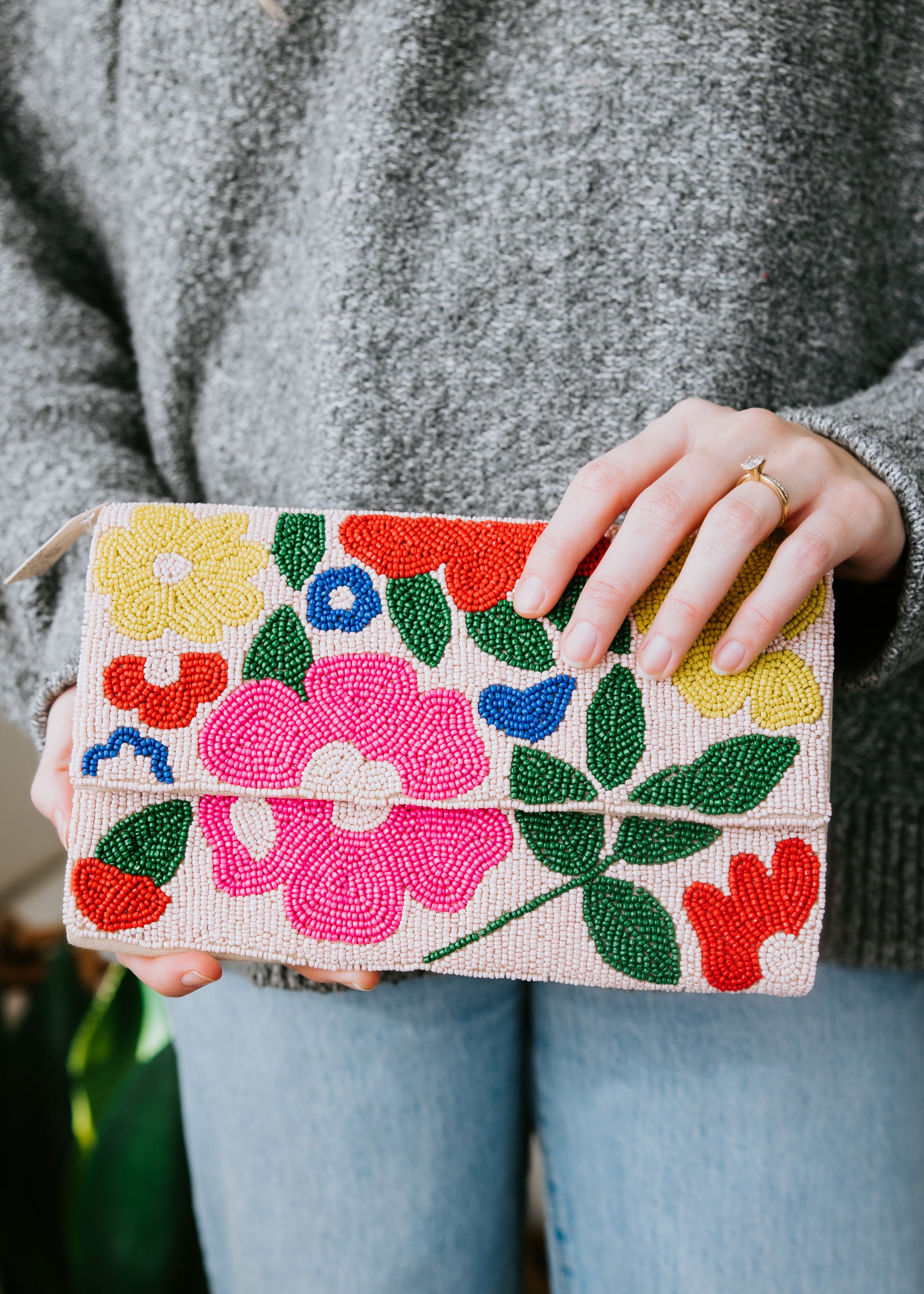 image of Floral Beaded Clutch