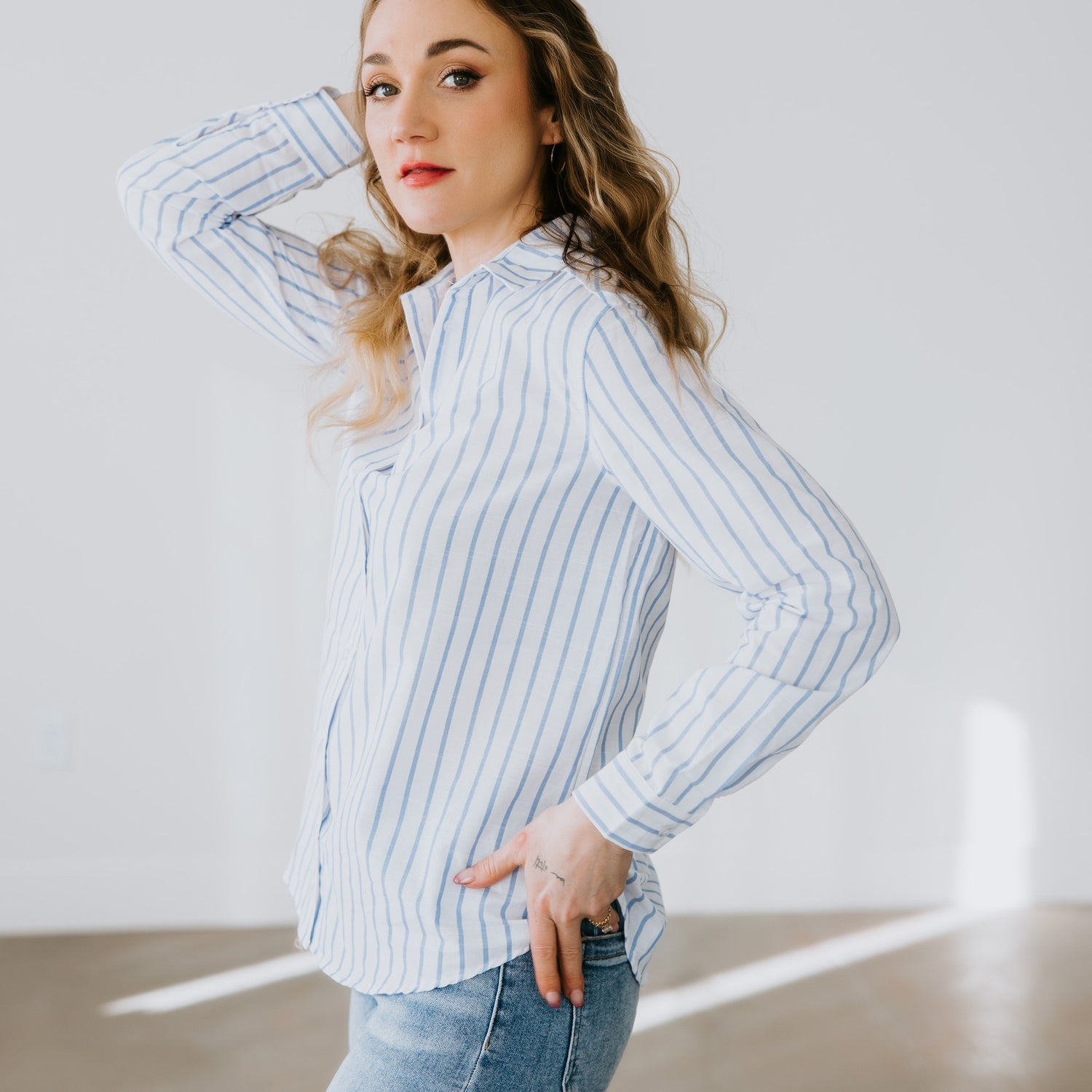 Saber Striped Button Down Top