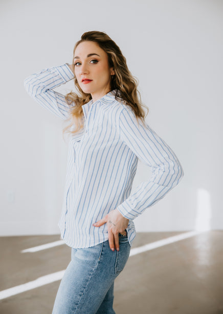 Saber Striped Button Down Top