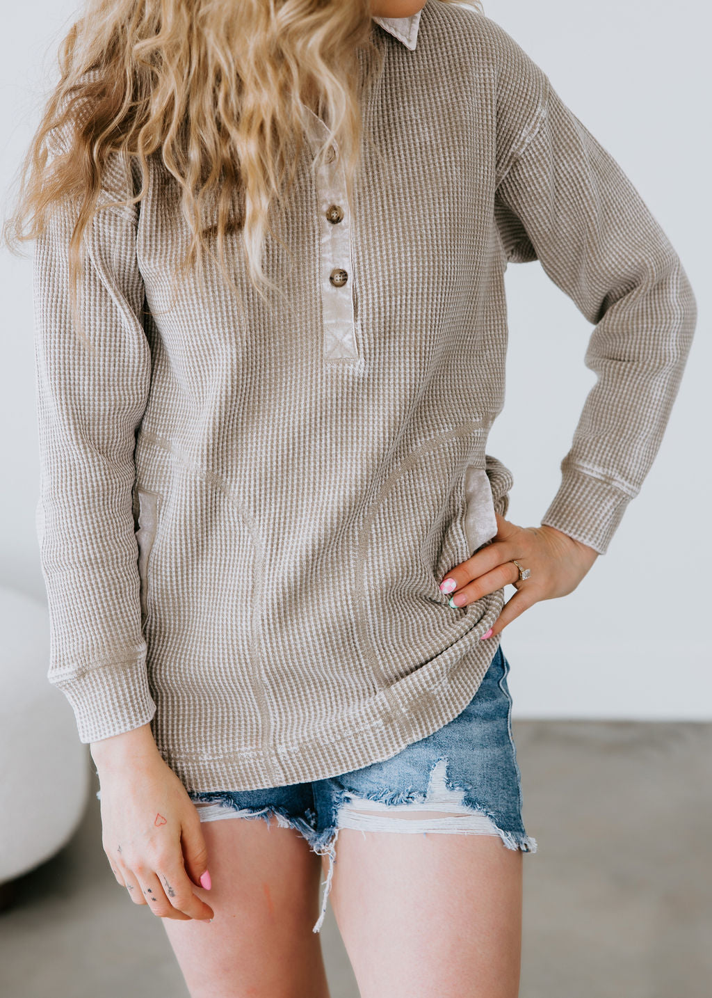 image of Zara Waffle Knit Tunic Top