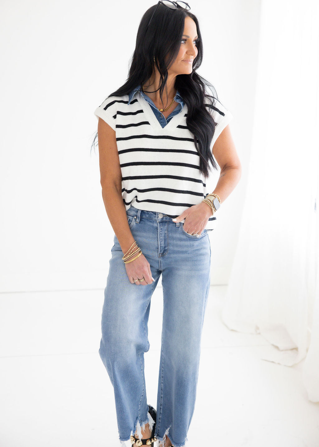 Delaney Denim Collared Vest