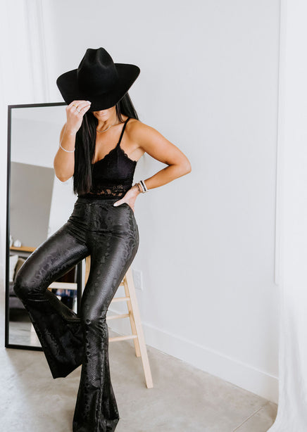 Kacie Faux Leather Bell Bottom Leggings