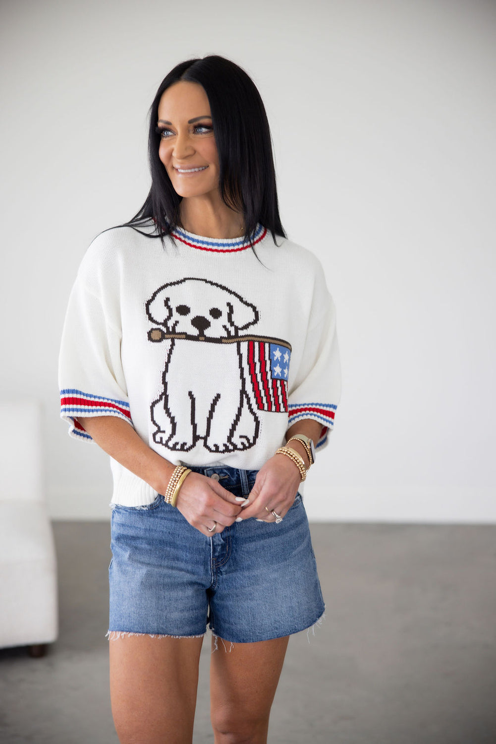 Patriotic Dog Knit Top