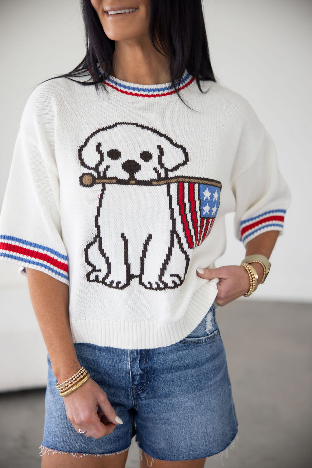 Patriotic Dog Knit Top