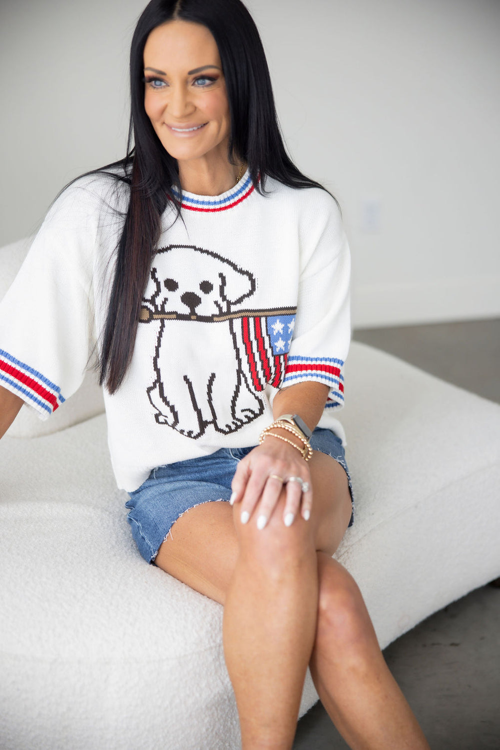 Patriotic Dog Knit Top