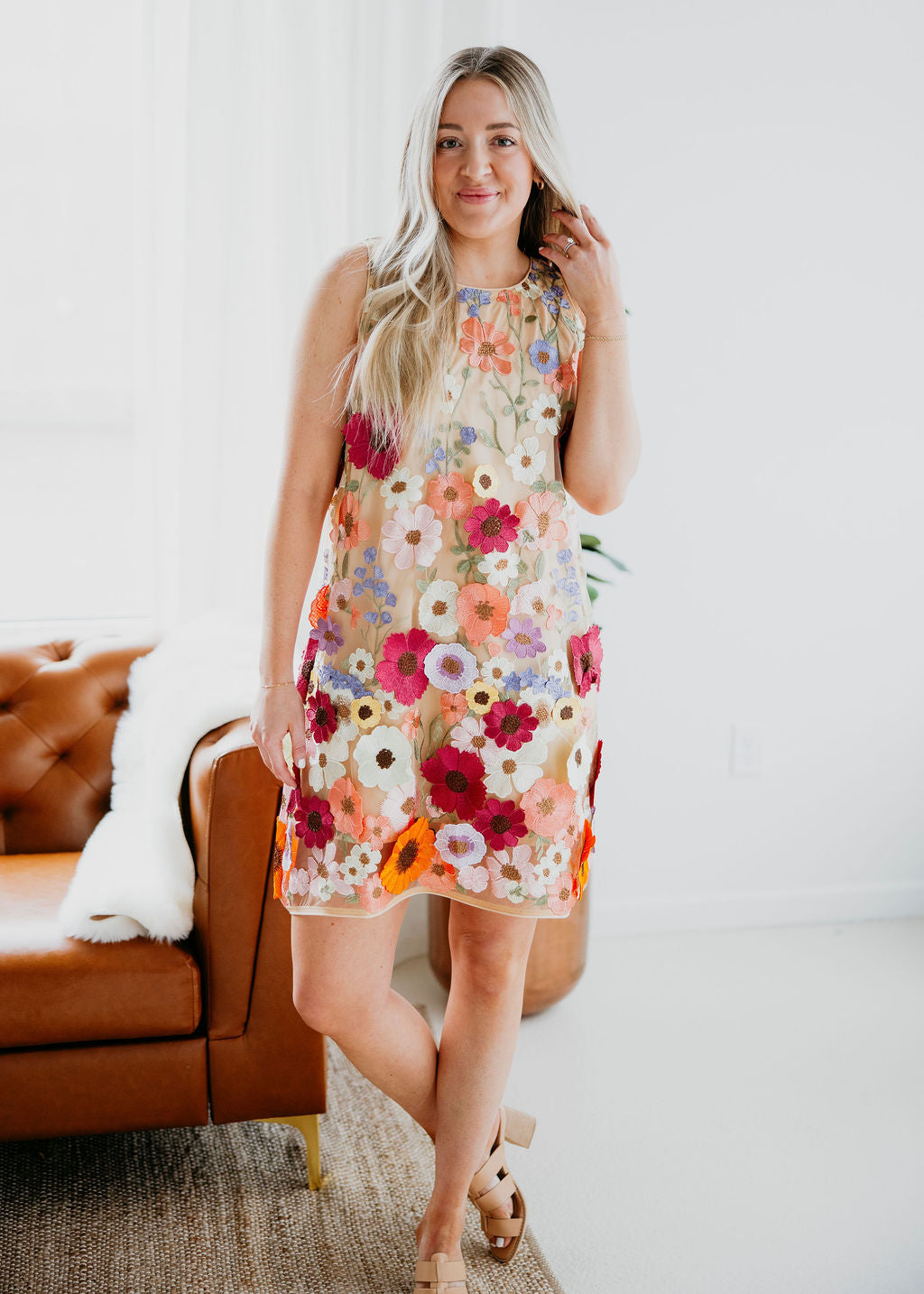 Anisa Floral Embroidered Dress
