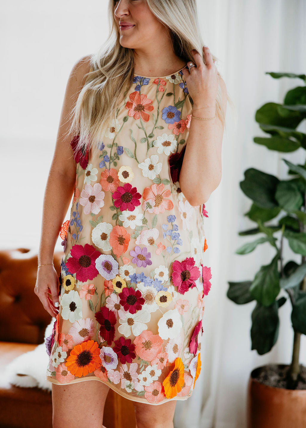 Anisa Floral Embroidered Dress