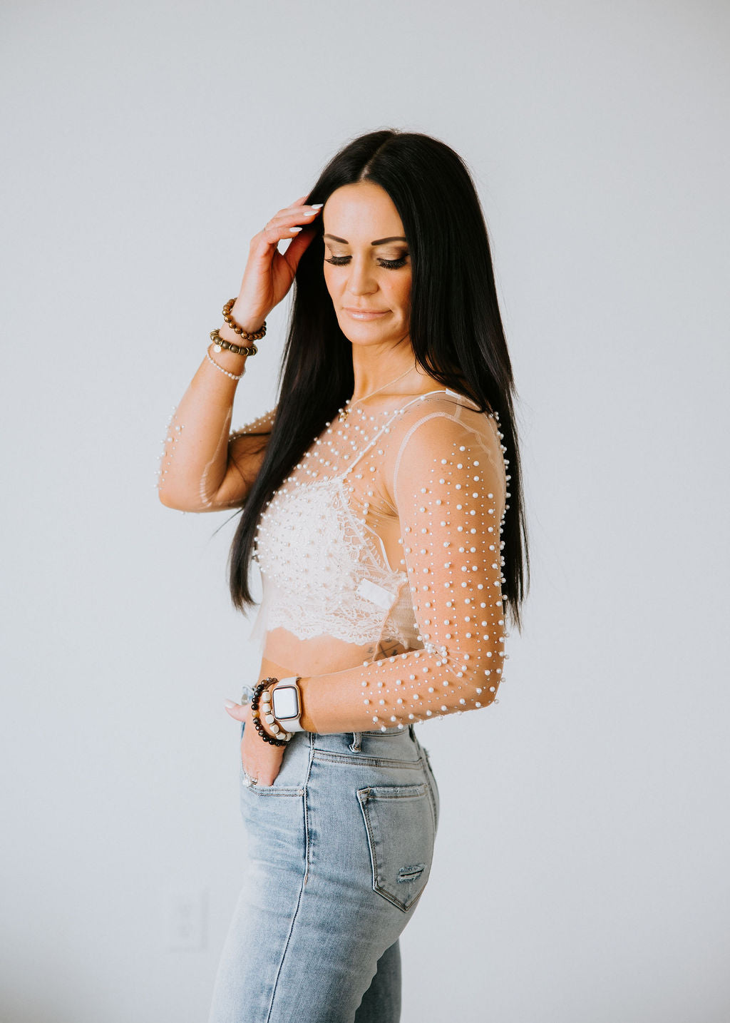 Precious Pearl Mesh Top